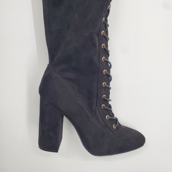 Shoedazzle Shoes Women 6.5 Janitha Lace Up Zip Up Boot Black - Picture 4 of 7